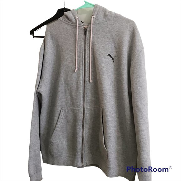 Puma Other - Men's Puma Full Zip Grey Fleece Sweatshirt Hoodie Drawstring Hood Size Large